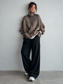 Women's Classic Brown High-Neck Pullover High-Stretch Knit Sweater ZMZ1472J4SWL