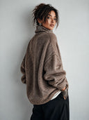 Women's Classic Brown High-Neck Pullover High-Stretch Knit Sweater ZMZ1472J4SWL