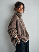 Women's Classic Brown High-Neck Pullover High-Stretch Knit Sweater ZMZ1472J4SWL