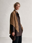 Women's Retro-Style Camel & Chocolate Brown Colorblock Suede Leather-Look Stand Collar Button Jacket ZMZ1425J3ZYY