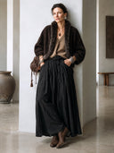 Women's Stylish And Warm Dark Brown Faux Shearling Cardigan With A Mink Fur Collar Accent ZMZ1448J8SWL