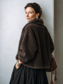 Women's Stylish And Warm Dark Brown Faux Shearling Cardigan With A Mink Fur Collar Accent ZMZ1448J8SWL