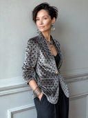 Women's Classic Velvet Polka-Dot Single-Button Blazer ZMZ1482J5SWL