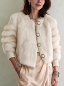 Women's Stylish And Warm Off-White Faux Mink Button-Front Jacket ZMZ1458J9SWL
