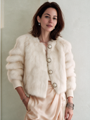 Women's Stylish And Warm Off-White Faux Mink Button-Front Jacket ZMZ1458J9SWL