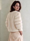 Women's Stylish And Warm Off-White Faux Mink Button-Front Jacket ZMZ1458J9SWL