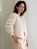 Women's Stylish And Warm Off-White Faux Mink Button-Front Jacket ZMZ1458J9SWL