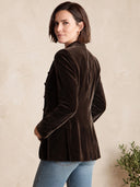 Women's Chocolate Brown Velvet Stand Collar Single-Breasted Slim Blazer Jacket ZMZ1408J4YZH