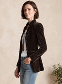 Women's Chocolate Brown Velvet Stand Collar Single-Breasted Slim Blazer Jacket ZMZ1408J4YZH