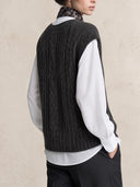 Women's Charcoal Cable Knit V-Neck Oversized Sweater Vest ZMZ1403J0YZH