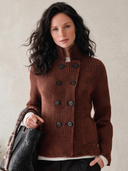 Women's Rust Brown Rib-Knit Double-Breasted Stand Collar Cardigan Jacket ZMZ1479J4YZH