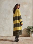 Women's Oversized Chunky Knit Long Cardigan Yellow Black Striped Open Front Sweater Coat ZMZ1478J4YZH