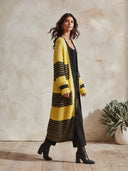 Women's Oversized Chunky Knit Long Cardigan Yellow Black Striped Open Front Sweater Coat ZMZ1478J4YZH