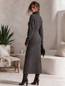 Women's Casual High-Neck Ribbed Star-Pattern Knit Midi Dress ZMZ1547J9XT