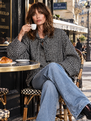 Women’s Casual, Loose-fit Black And White Checkered Tweed Jacket ZMZ1431J4XT