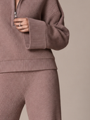 Women’s Minimalist Dusty-pink Waffle-knit Top And Wide-leg Trousers Two-piece Set ZMZ1363J9XT