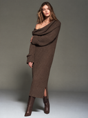 Women's Brown Turtleneck Chunky Waffle Knit Sweater Midi Dress ZMZ1386J6XT