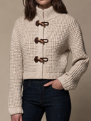 Women’s Oatmeal-Colored Chunky Waffle-Knit Cropped Cardigan ZMZ1397J5XT
