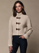 Women’s Oatmeal-Colored Chunky Waffle-Knit Cropped Cardigan ZMZ1397J5XT