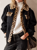 Women’s Vintage Casual Solid-Color Patchwork Faux-Fur Leopard-Print Lapel Button-Up Jacket ZMZ1543J5ZJY
