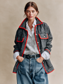 Women's Retro Casual Woolen Color-Blocked Trim Multi-Pocket Lapel Single-Breasted Jacket ZMZ1578J7ZJY