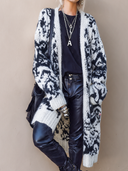 Women's Retro Casual Knitted Jacquard Loose Mid-Length Collarless Cardigan ZMZ1524J6ZJY