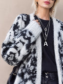 Women's Retro Casual Knitted Jacquard Loose Mid-Length Collarless Cardigan ZMZ1524J6ZJY