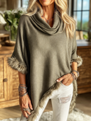 Women’s Vintage-style Casual Faux-wool Knit High-neck Pullover Cape-style Top ZMZ1543J8ZJY