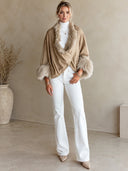 Women's Retro Casual Cotton Faux Fur Collar Three-Quarter Sleeve Loose Shawl Jacket ZMZ1514J7ZJY