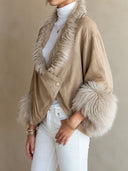 Women's Retro Casual Cotton Faux Fur Collar Three-Quarter Sleeve Loose Shawl Jacket ZMZ1514J7ZJY