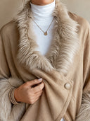 Women's Retro Casual Cotton Faux Fur Collar Three-Quarter Sleeve Loose Shawl Jacket ZMZ1514J7ZJY