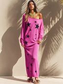 Women's Retro Casual Knitted Star Color Block Long Sleeve Loose Maxi Dress ZMZ1531J5ZJY