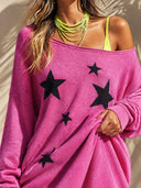 Women's Retro Casual Knitted Star Color Block Long Sleeve Loose Maxi Dress ZMZ1531J5ZJY