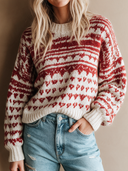 Women’s Vintage-Style Casual Long-Sleeve Knitted “Merry Christmas” Pullover Sweater ZMZ1593J7ZJY