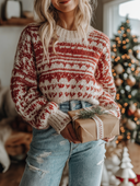 Women’s Vintage-Style Casual Long-Sleeve Knitted “Merry Christmas” Pullover Sweater ZMZ1593J7ZJY