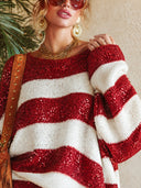 Women's Retro Casual Sequin Christmas Series Knitted Loose Pullover Long-Sleeve Sweater ZMZ1525J2ZJY