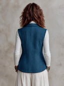 Women's Elegant Vintage Style Blue Herringbone Button-Front Vest With Flap Pockets ZMZ1502J4ZYY