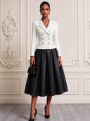 Women's Tweed Collared Jacket And Satin A-line Skirt Two-Piece Set ZMZ1556J0XT