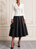 Women's Tweed Collared Jacket And Satin A-line Skirt Two-Piece Set ZMZ1556J0XT