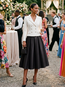 Women's Tweed Collared Jacket And Satin A-line Skirt Two-Piece Set ZMZ1556J0XT