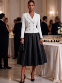 Women's Tweed Collared Jacket And Satin A-line Skirt Two-Piece Set ZMZ1556J0XT