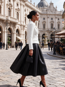 Women's Tweed Collared Jacket And Satin A-line Skirt Two-Piece Set ZMZ1556J0XT