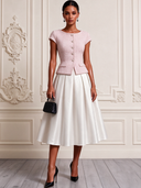 Women's Elegant Tweed Short-sleeved Jacket And Satin A-line Skirt Two-piece Set ZMZ1503J9XT