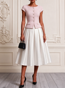 Women's Elegant Tweed Short-sleeved Jacket And Satin A-line Skirt Two-piece Set ZMZ1503J9XT