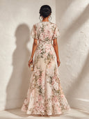 Women's Light Pink Romantic Floral Print A-line Maxi Dress ZMZ1552J3XT