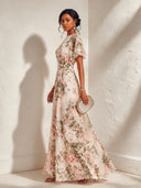 Women's Light Pink Romantic Floral Print A-line Maxi Dress ZMZ1552J3XT