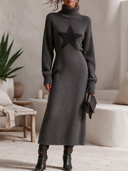 Women's Casual High-Neck Ribbed Star-Pattern Knit Midi Dress ZMZ1547J9XT