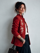 Women's Classic Wool Blend Floral Embroidery Stand Collar Button Jacket ZMZ1553J2SWL