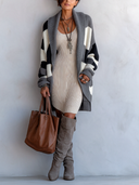 Women’s Fashionable Color-Block Open-Front Lapel Knit Cardigan ZMZ1572J5SWL