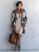 Women’s Fashionable Color-Block Open-Front Lapel Knit Cardigan ZMZ1572J5SWL